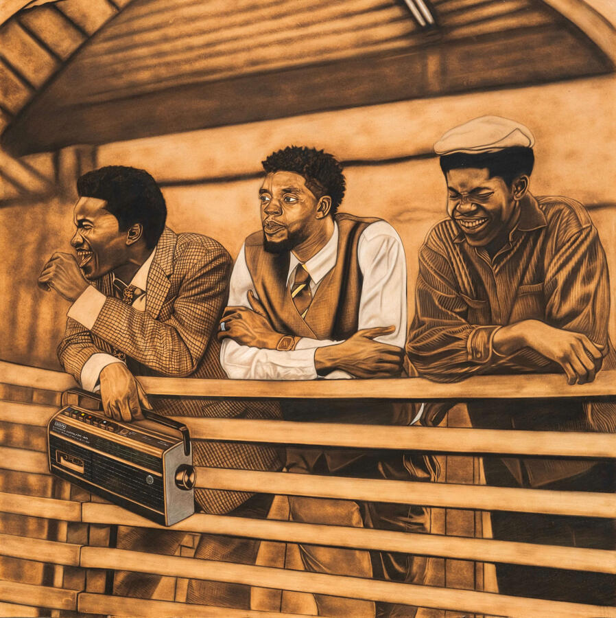 It's Just Another Day\n 48x 48 inches, pyrography, 2024