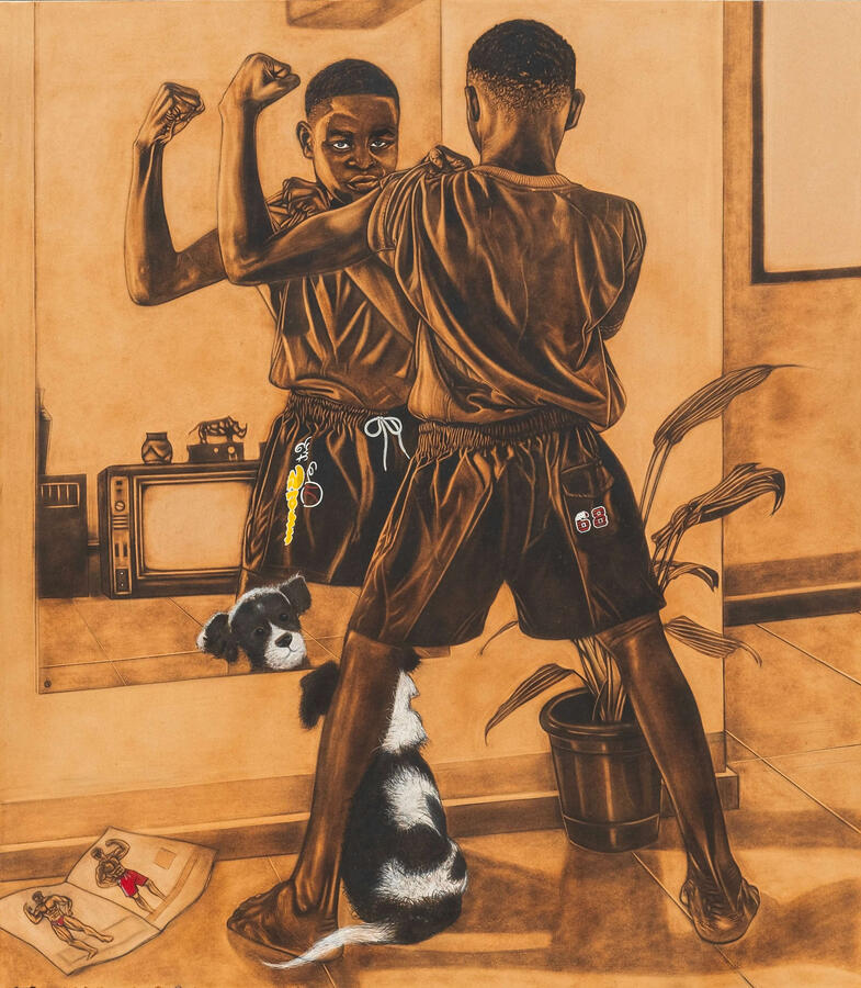 Muscle of Youth, 48x 55 inches, pyrography 2023