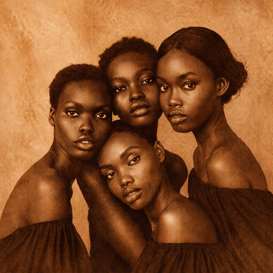 Daughters of the Diaspora Drawn with fire, razor blades on wood 91cm × 91cm 2026