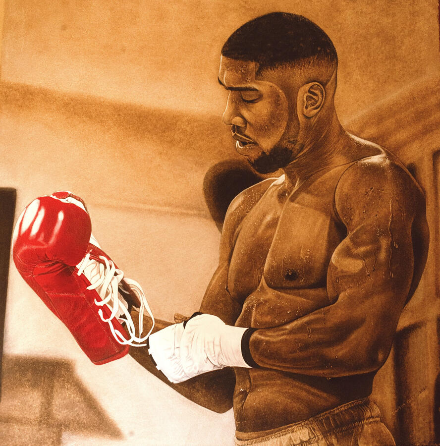 Portrait of Anthony Joshua Pyrography 48 x 48 inches 2020