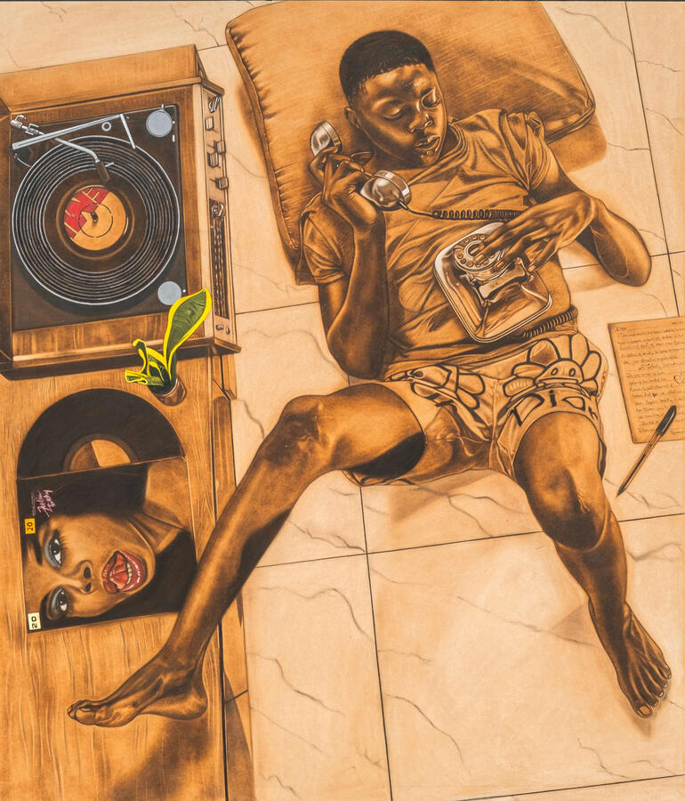 Rhythm Of The Night, 48x60inches, pyrography, 2023.