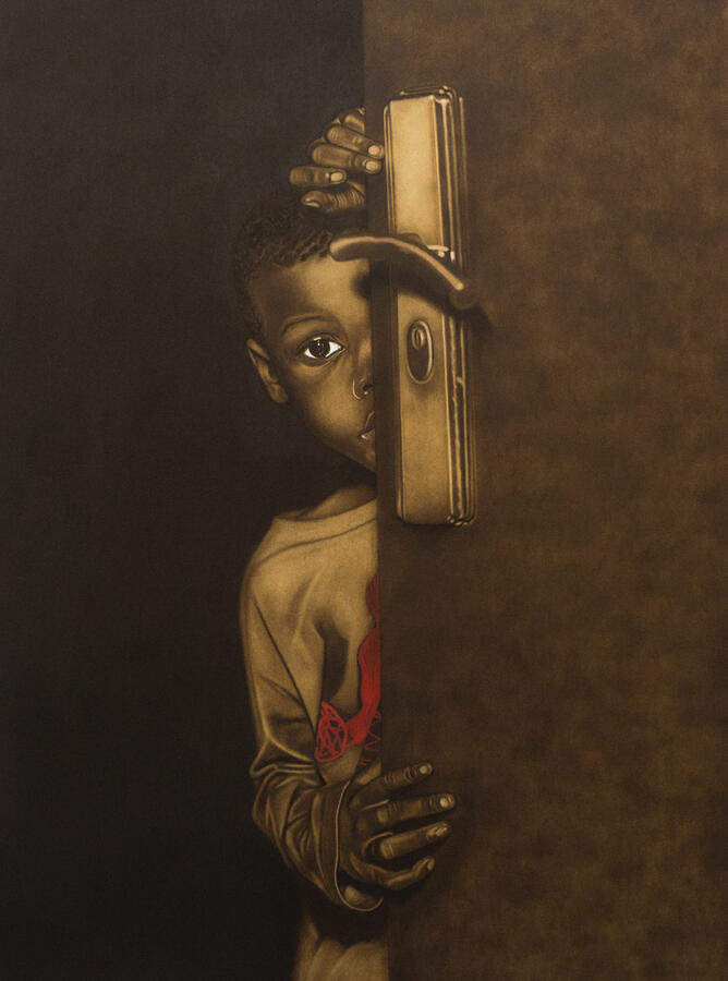 Hiding in plain sight\n 36x 48 inches, pyrography , 2022