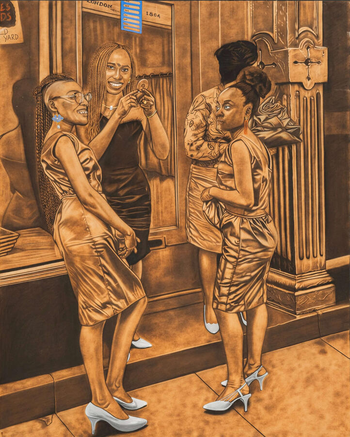 On the Pulse of Morning\n 48x60 inches, pyrography 2024