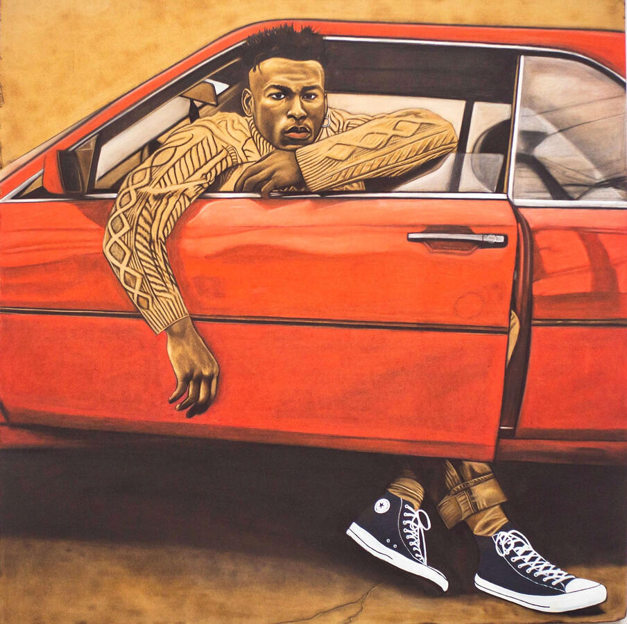 Idle Momentum, 48x48inches, Pyrography (Fire and Razor Blade on Wood) mixed media, 2024